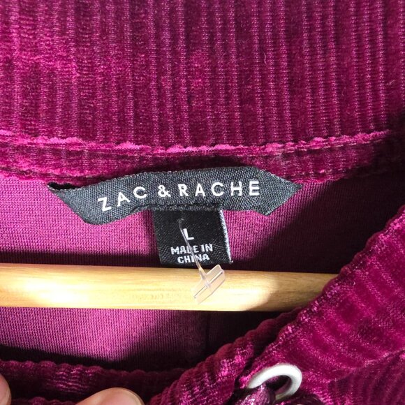 Zac And Rachel Sweater Womens Size Large Loose Crew Burgundy Velvet Longsleeve - Picture 9 of 11